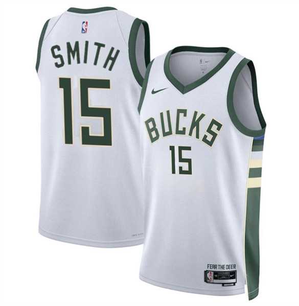 Men%27s Milwaukee Bucks #15 Tyler Smith White 2024 Draft Association Edition Stitched Basketball Jersey Dzhi